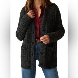 FAHERTY Charcoal Gray Basket Weave Baby Alpaca Wool Cardigan Sweater